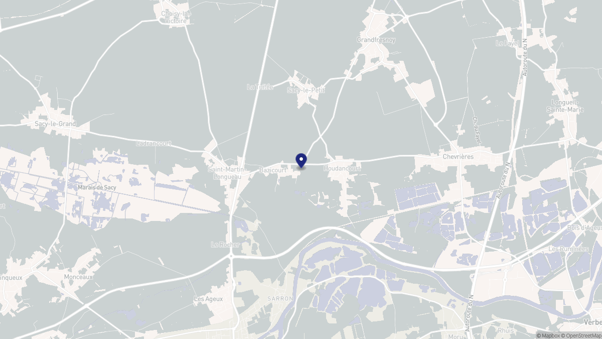 Aperçu cartographique de Bazicourt, centré sur la commune