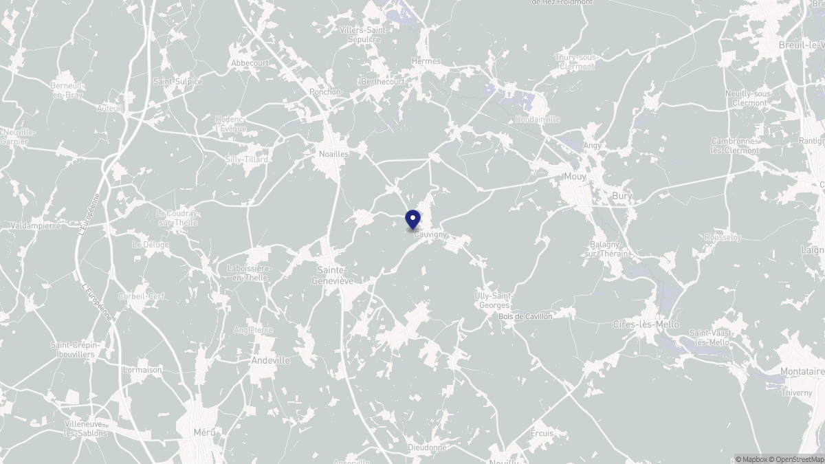 Aperçu cartographique de Cauvigny, centré sur la commune