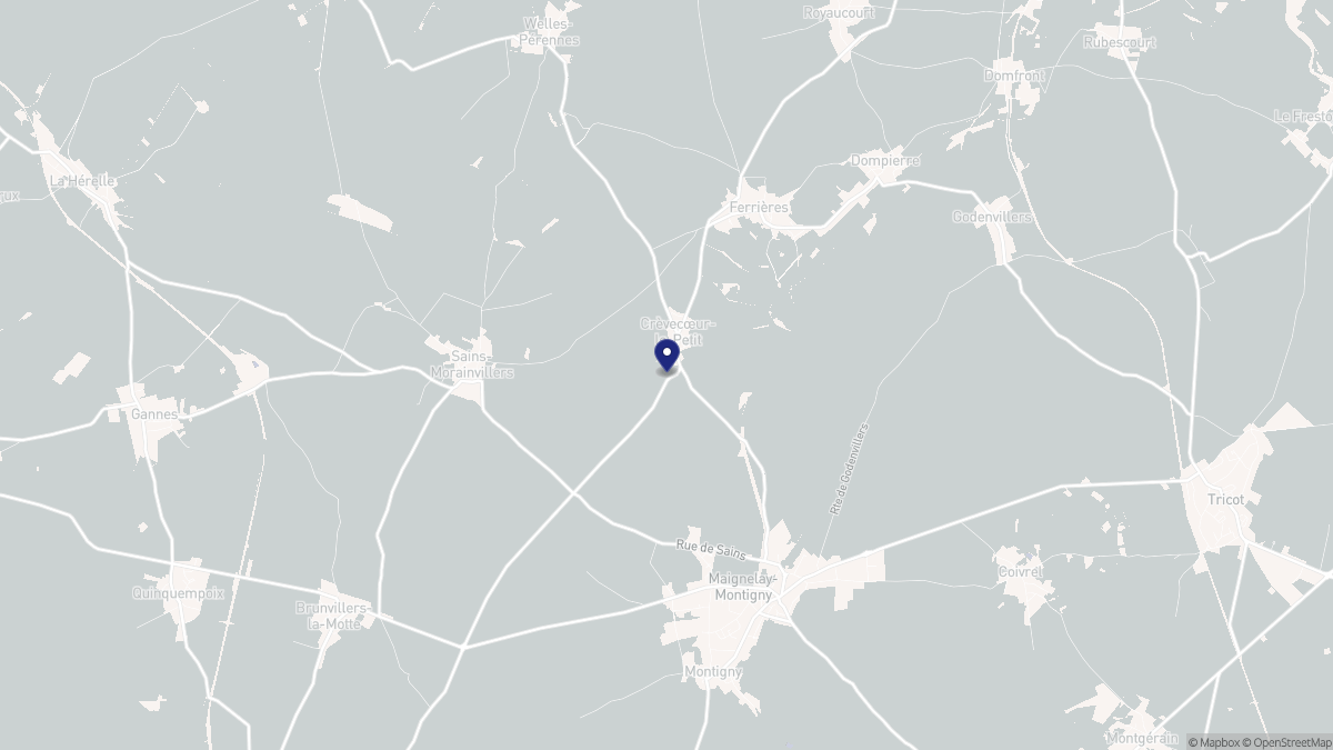 Aperçu cartographique de Crèvecœur-le-Petit, centré sur la commune
