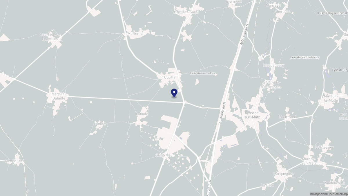 Aperçu cartographique de Cuvilly, centré sur la commune