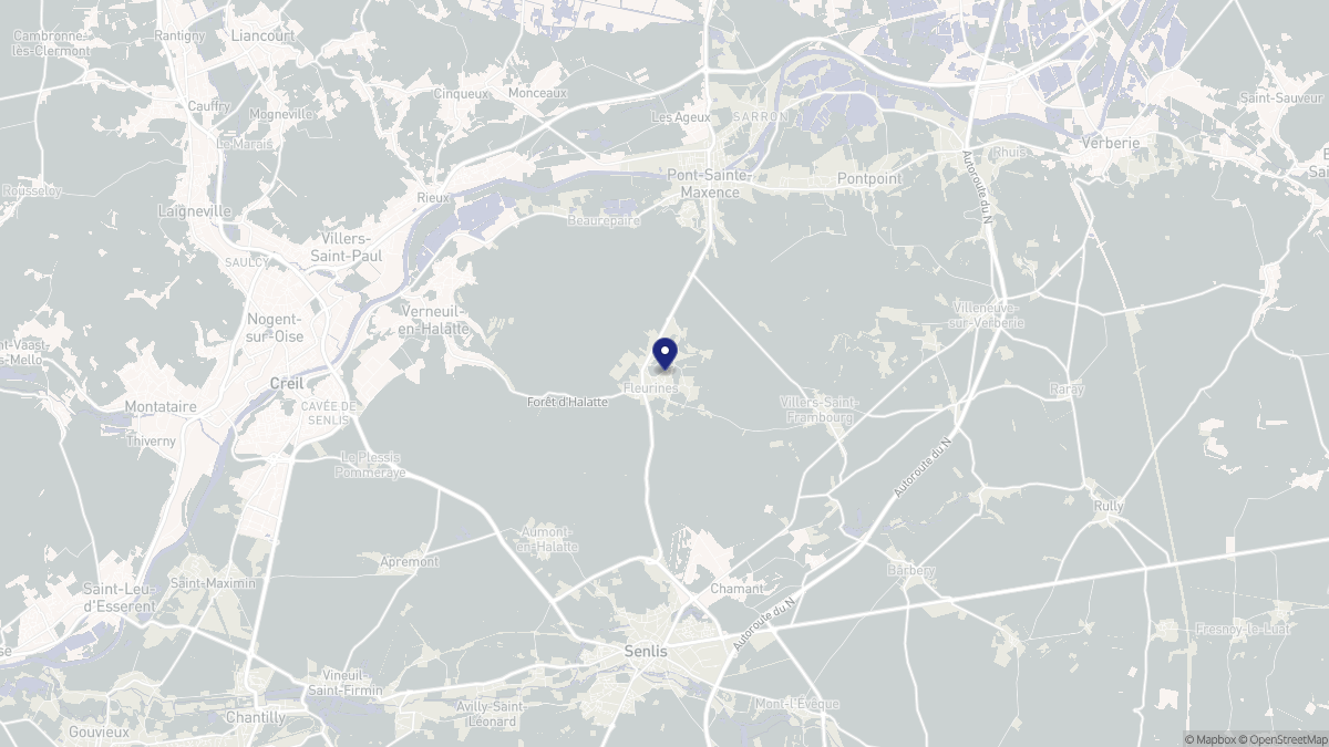 Aperçu cartographique de Fleurines, centré sur la commune