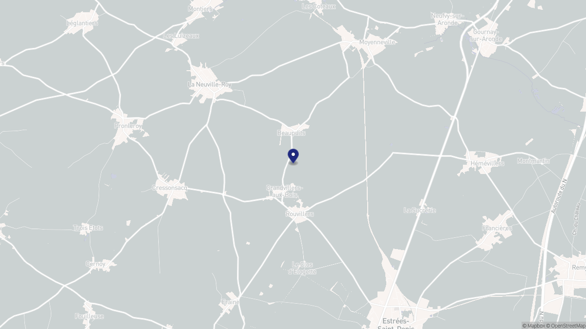 Aperçu cartographique de Grandvillers-aux-Bois, centré sur la commune