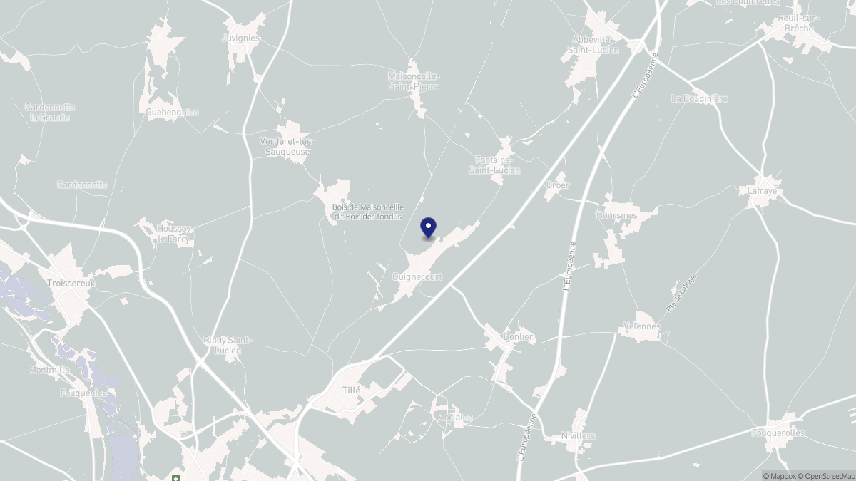 Aperçu cartographique de Guignecourt, centré sur la commune