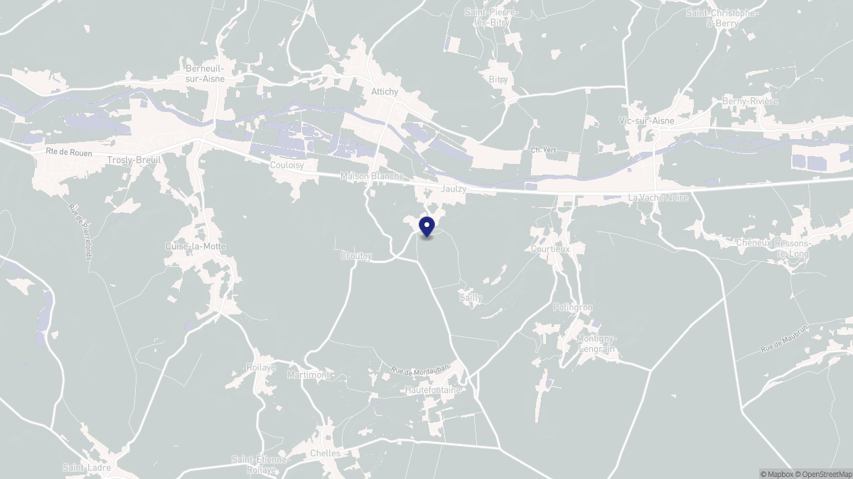Aperçu cartographique de Jaulzy, centré sur la commune