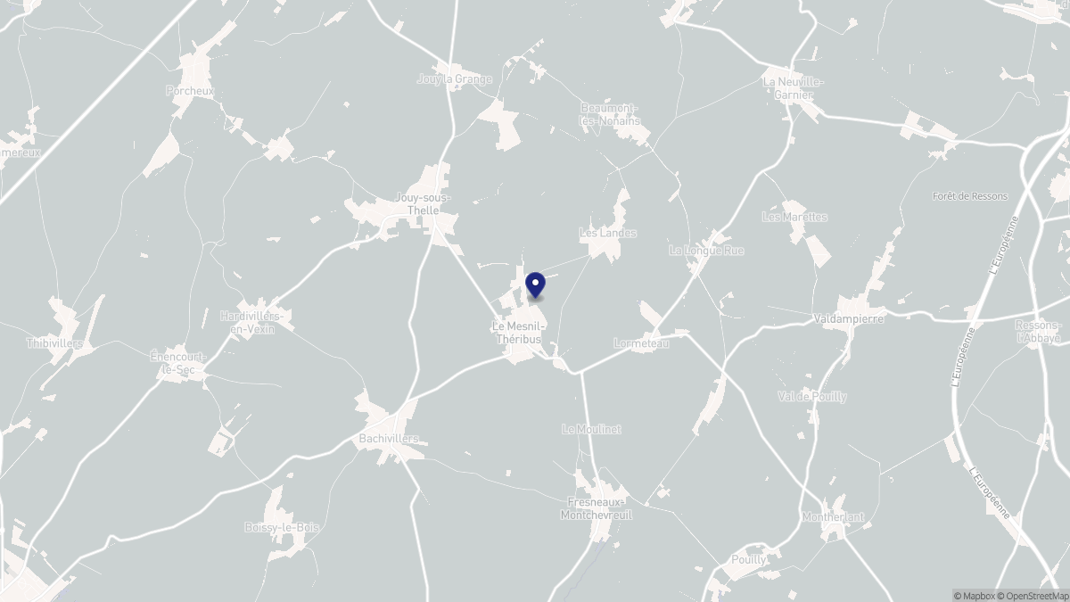 Aperçu cartographique de Le Mesnil-Théribus, centré sur la commune