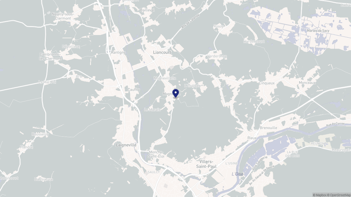 Aperçu cartographique de Mogneville, centré sur la commune