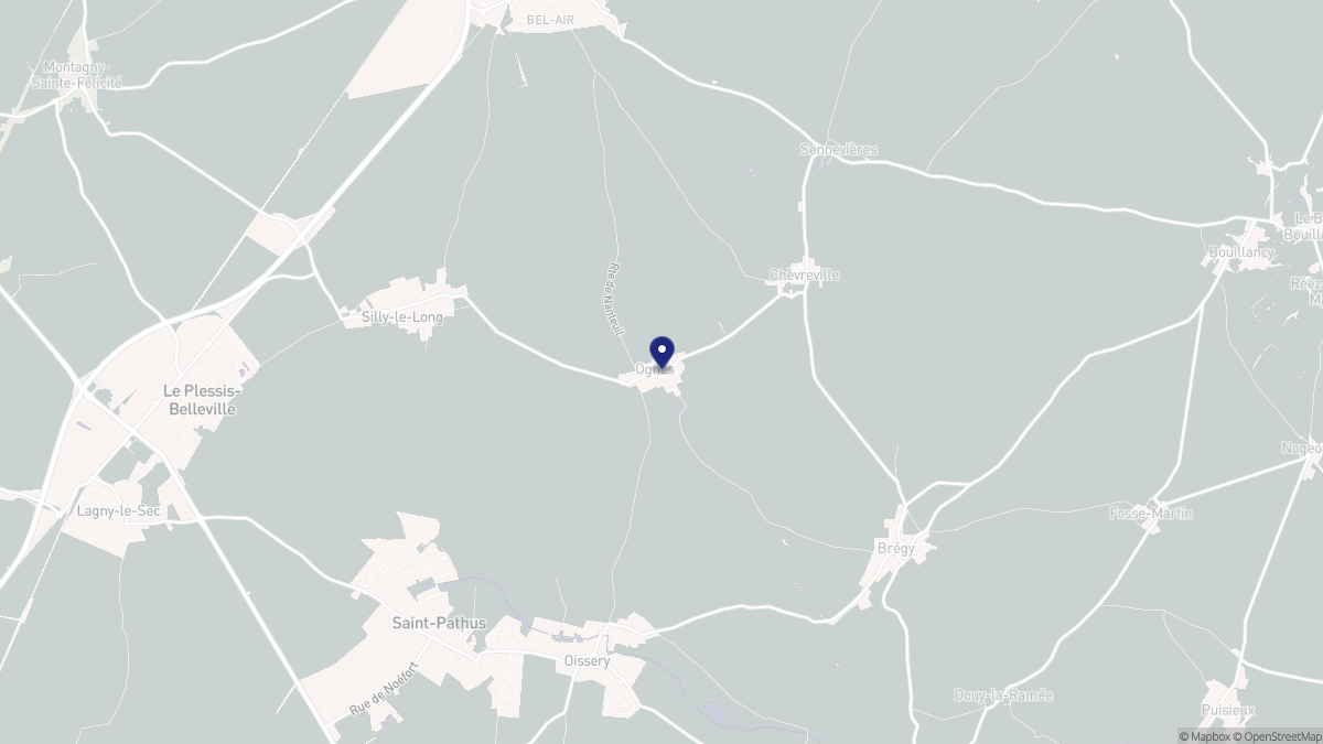 Aperçu cartographique de Ognes, centré sur la commune