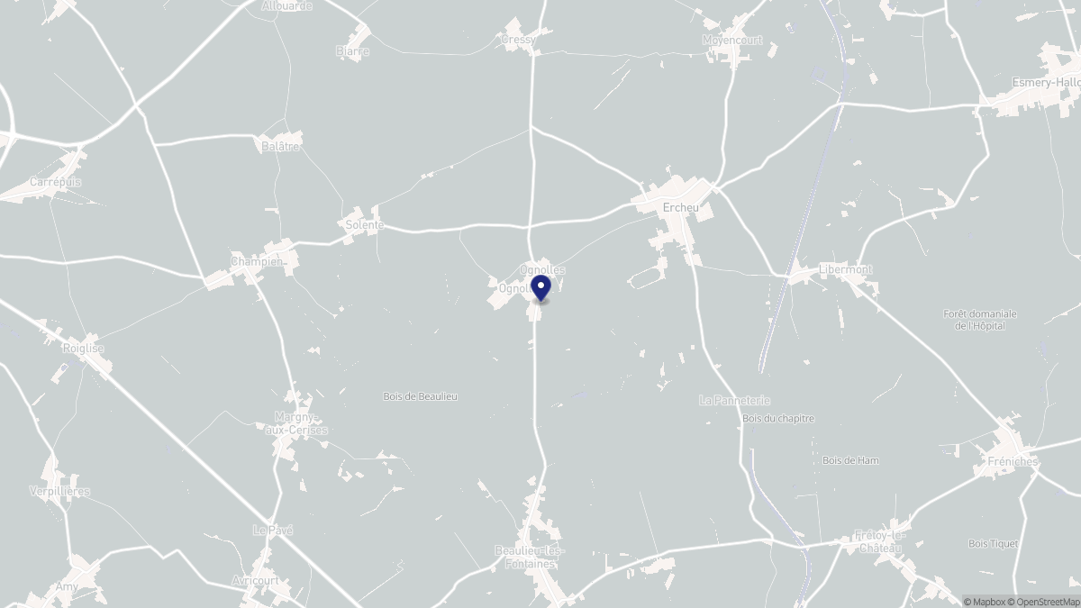 Aperçu cartographique de Ognolles, centré sur la commune