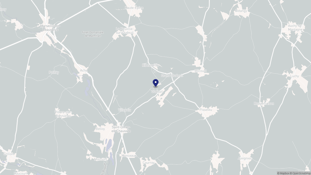 Aperçu cartographique de Oudeuil, centré sur la commune