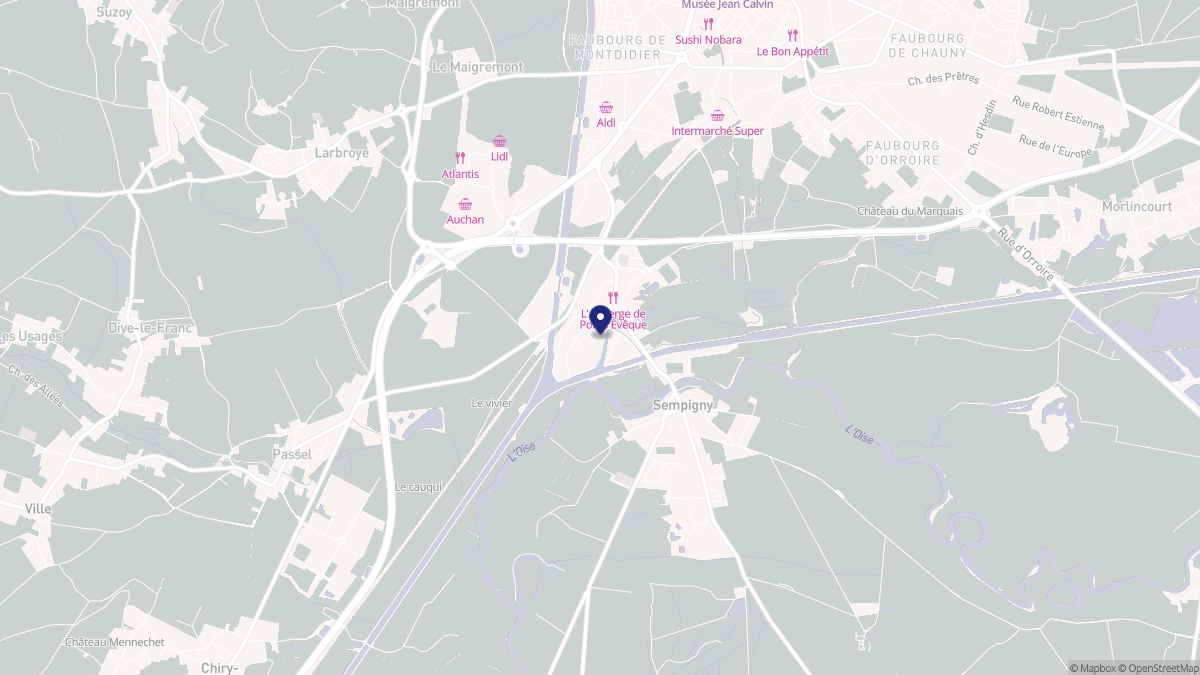 Aperçu cartographique de Pont-l'Évêque, centré sur la commune