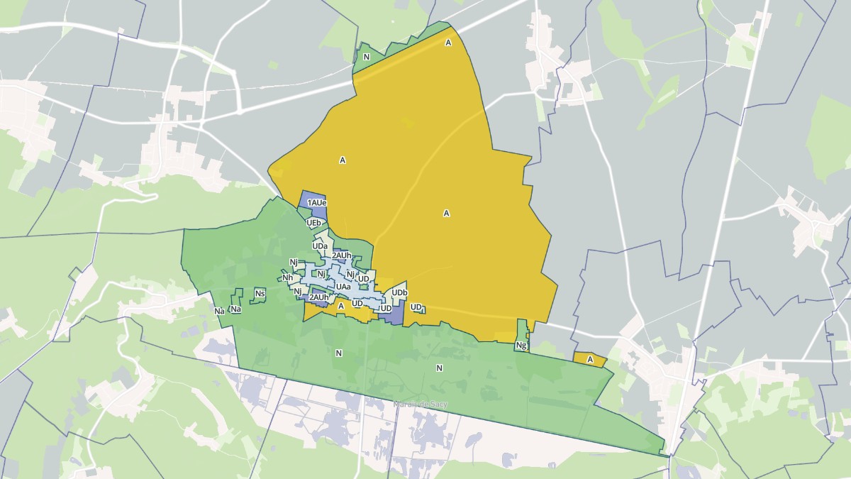 Aperçu cartographique de Sacy-le-Grand, centré sur la commune