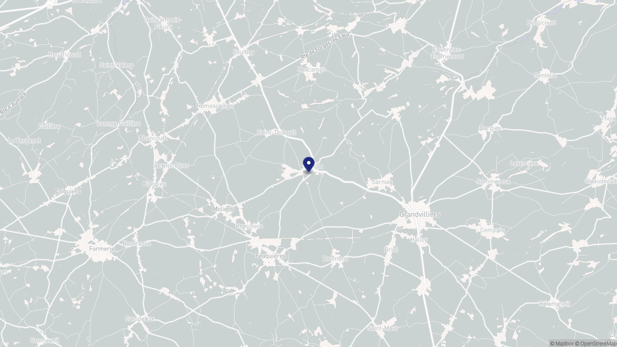 Aperçu cartographique de Sarcus, centré sur la commune