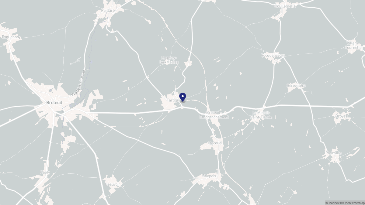 Aperçu cartographique de Tartigny, centré sur la commune