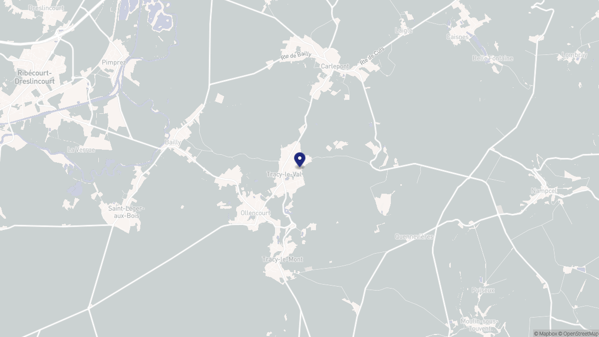 Aperçu cartographique de Tracy-le-Val, centré sur la commune