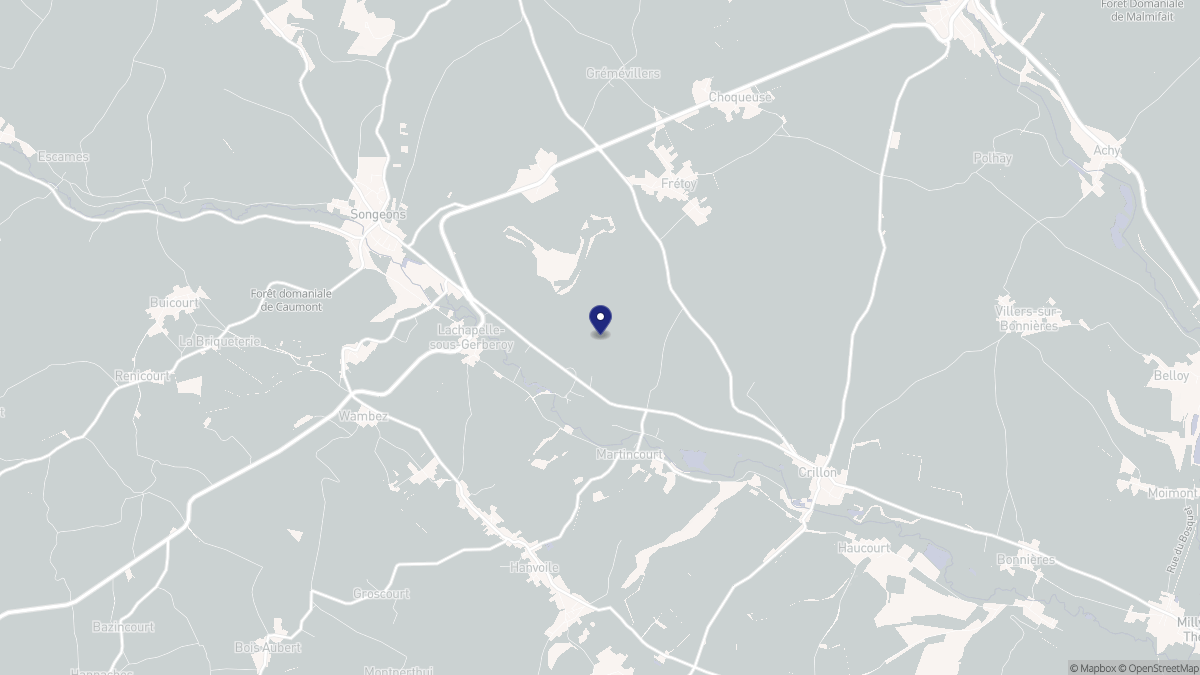 Aperçu cartographique de Vrocourt, centré sur la commune