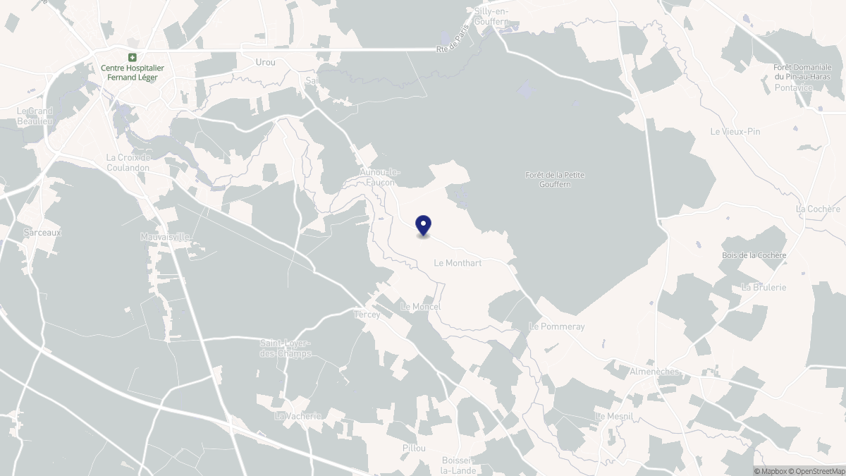Aperçu cartographique de Aunou-le-Faucon, centré sur la commune