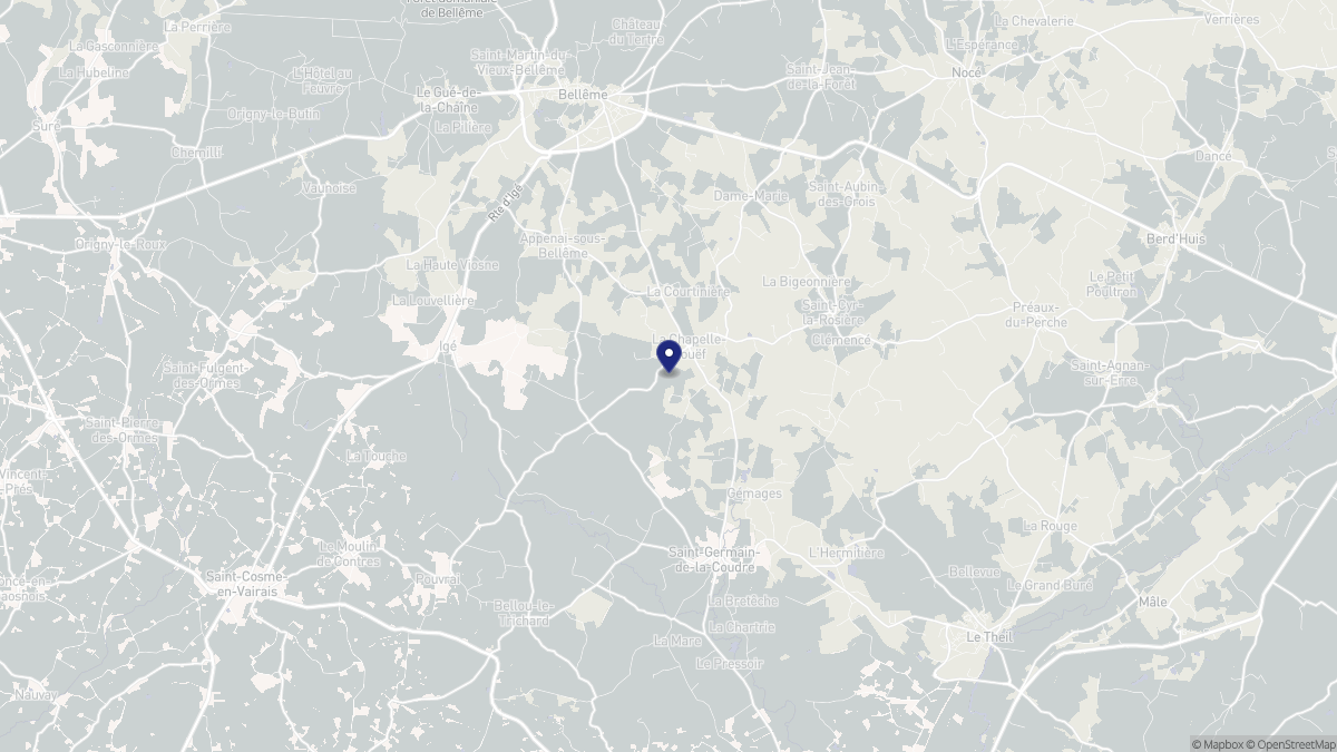 Aperçu cartographique de La Chapelle-Souëf, centré sur la commune
