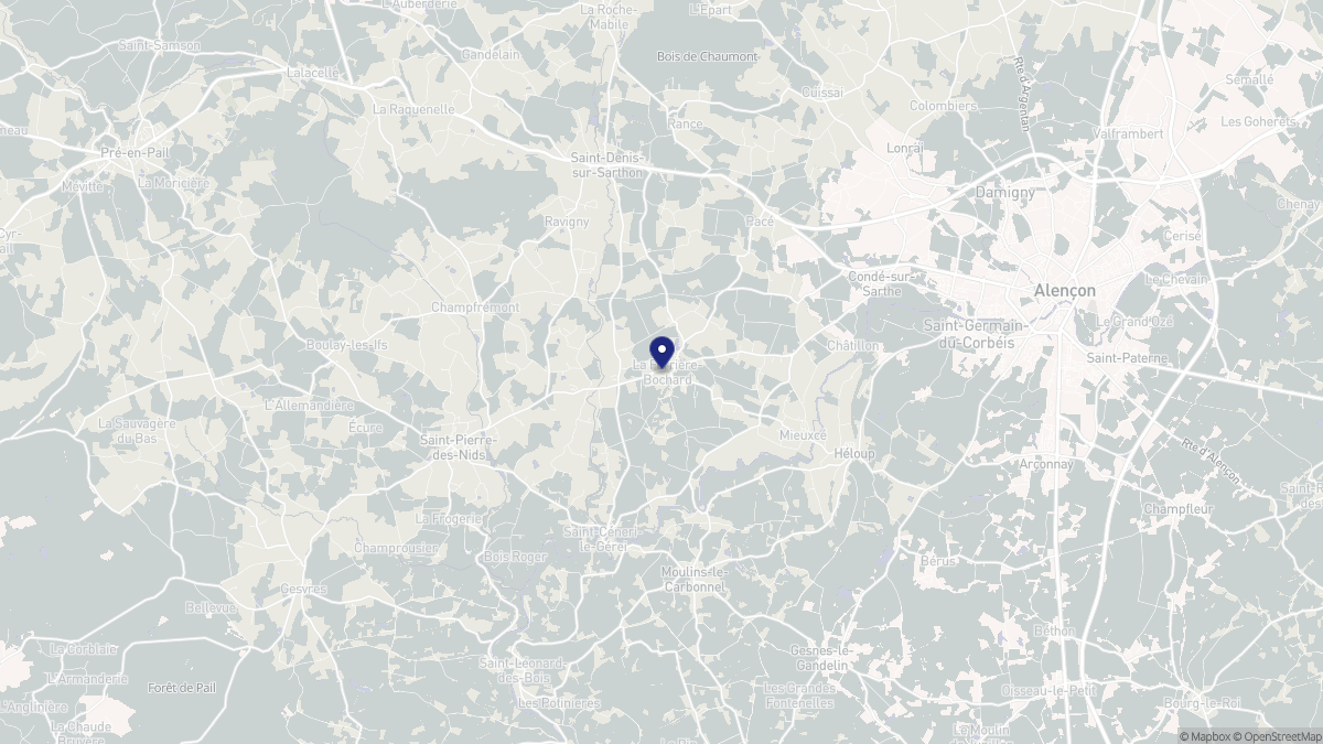 Aperçu cartographique de La Ferrière-Bochard, centré sur la commune