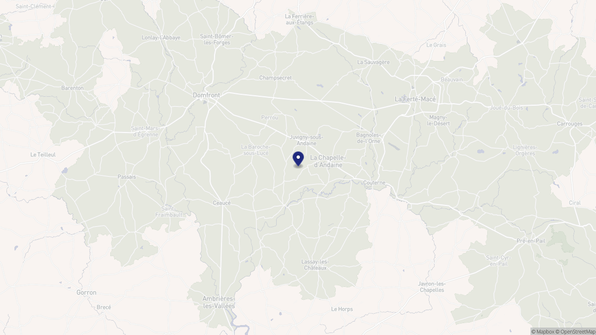 Aperçu cartographique de Juvigny Val d'Andaine, centré sur la commune