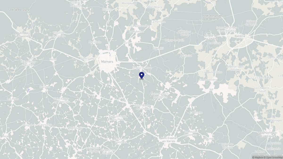 Aperçu cartographique de Origny-le-Roux, centré sur la commune