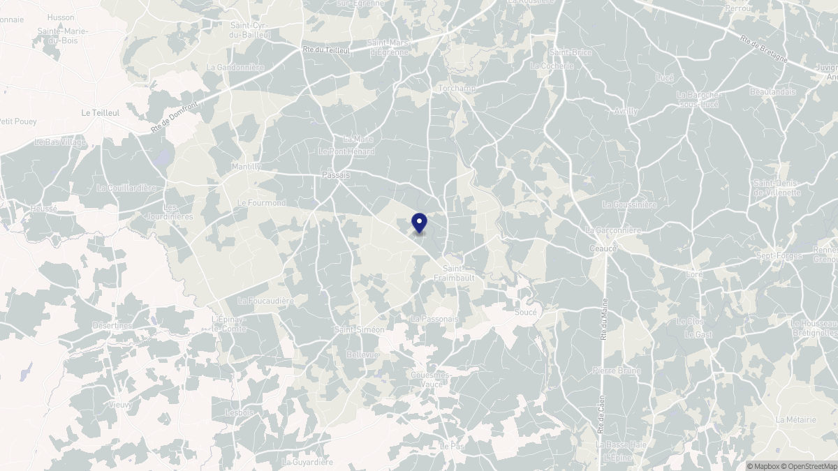 Aperçu cartographique de Saint-Fraimbault, centré sur la commune