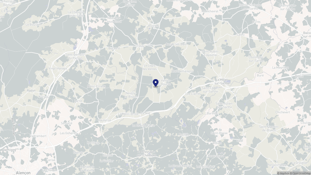 Aperçu cartographique de Les Ventes-de-Bourse, centré sur la commune