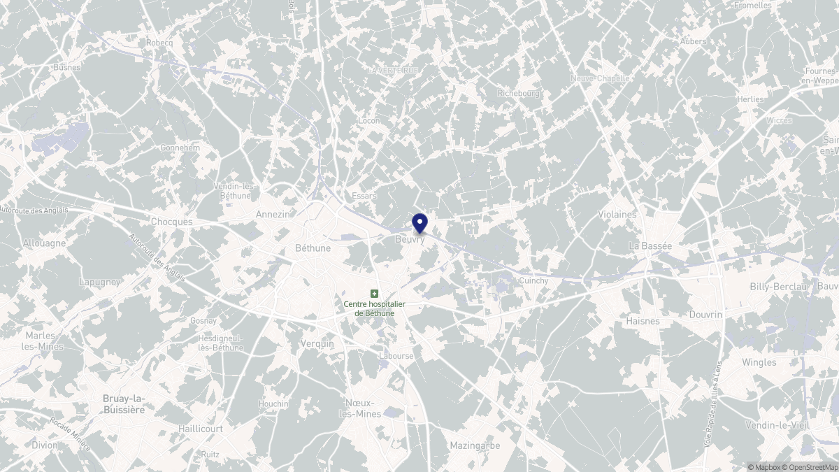 Aperçu cartographique de Beuvry, centré sur la commune