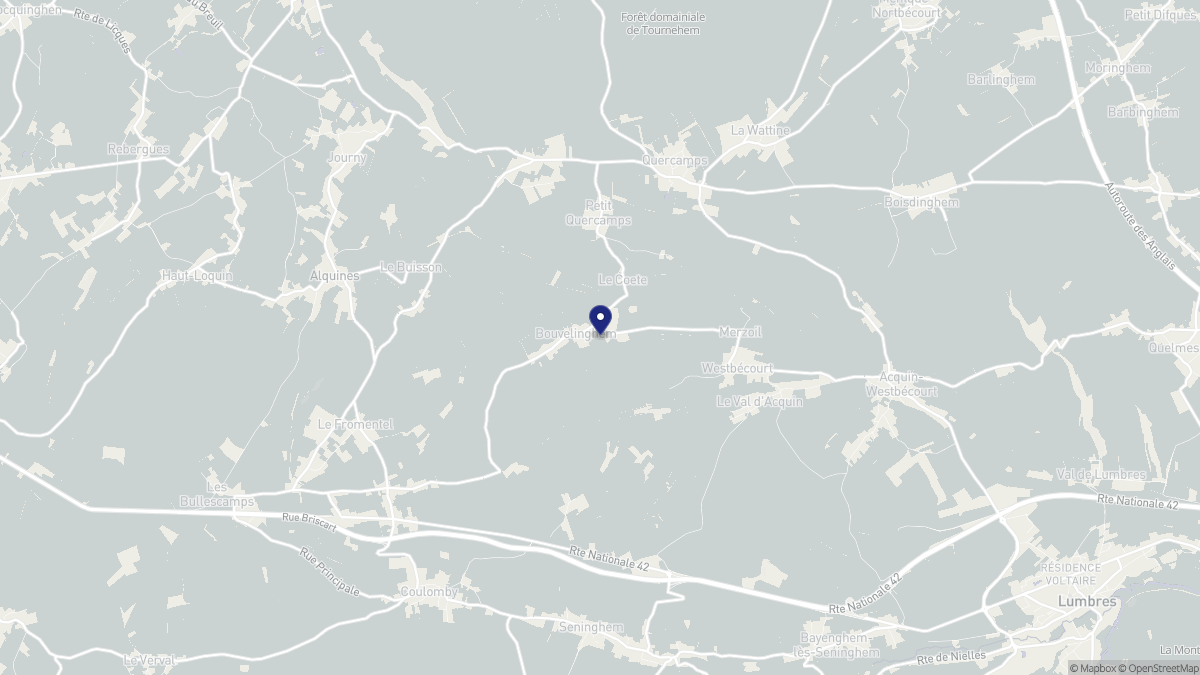 Aperçu cartographique de Bouvelinghem, centré sur la commune