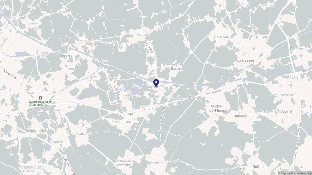 Aperçu cartographique de Cuinchy, centré sur la commune