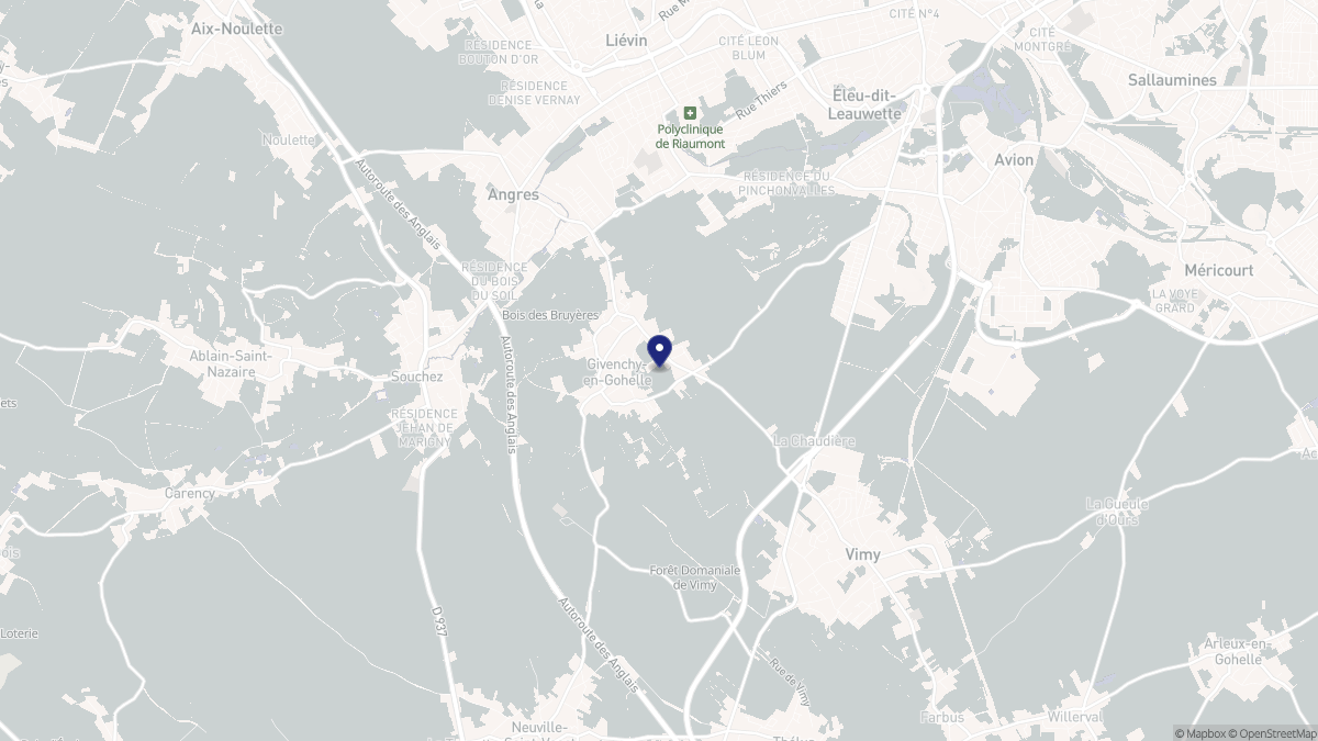 Aperçu cartographique de Givenchy-en-Gohelle, centré sur la commune