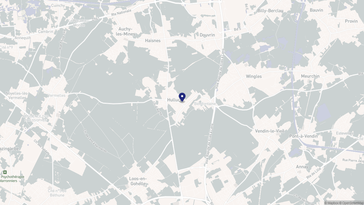 Aperçu cartographique de Hulluch, centré sur la commune