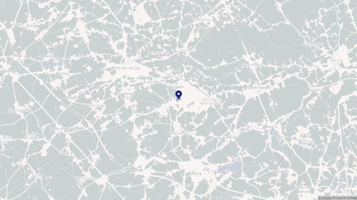 Aperçu cartographique de Isbergues, centré sur la commune