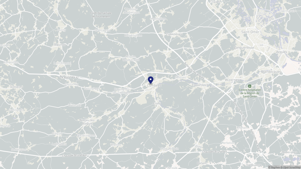 Aperçu cartographique de Lumbres, centré sur la commune
