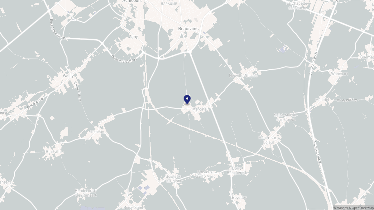 Aperçu cartographique de Mercatel, centré sur la commune
