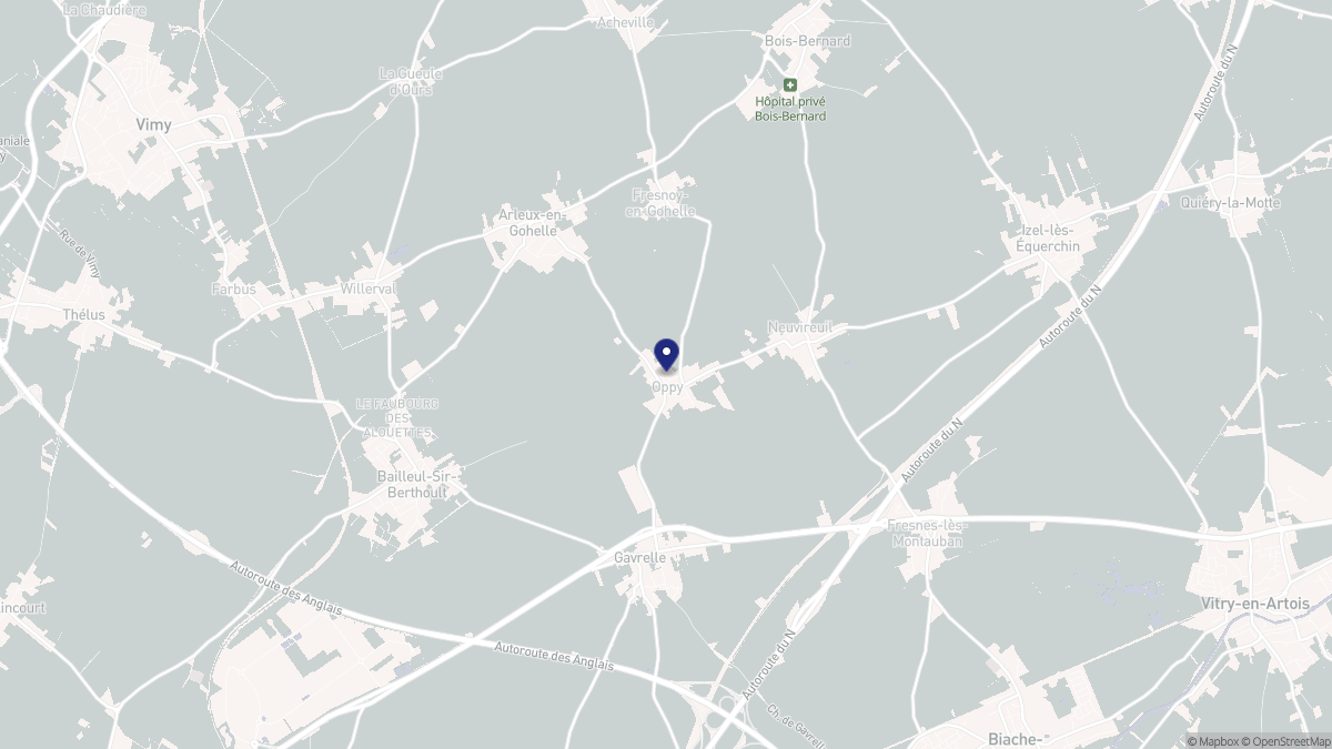 Aperçu cartographique de Oppy, centré sur la commune
