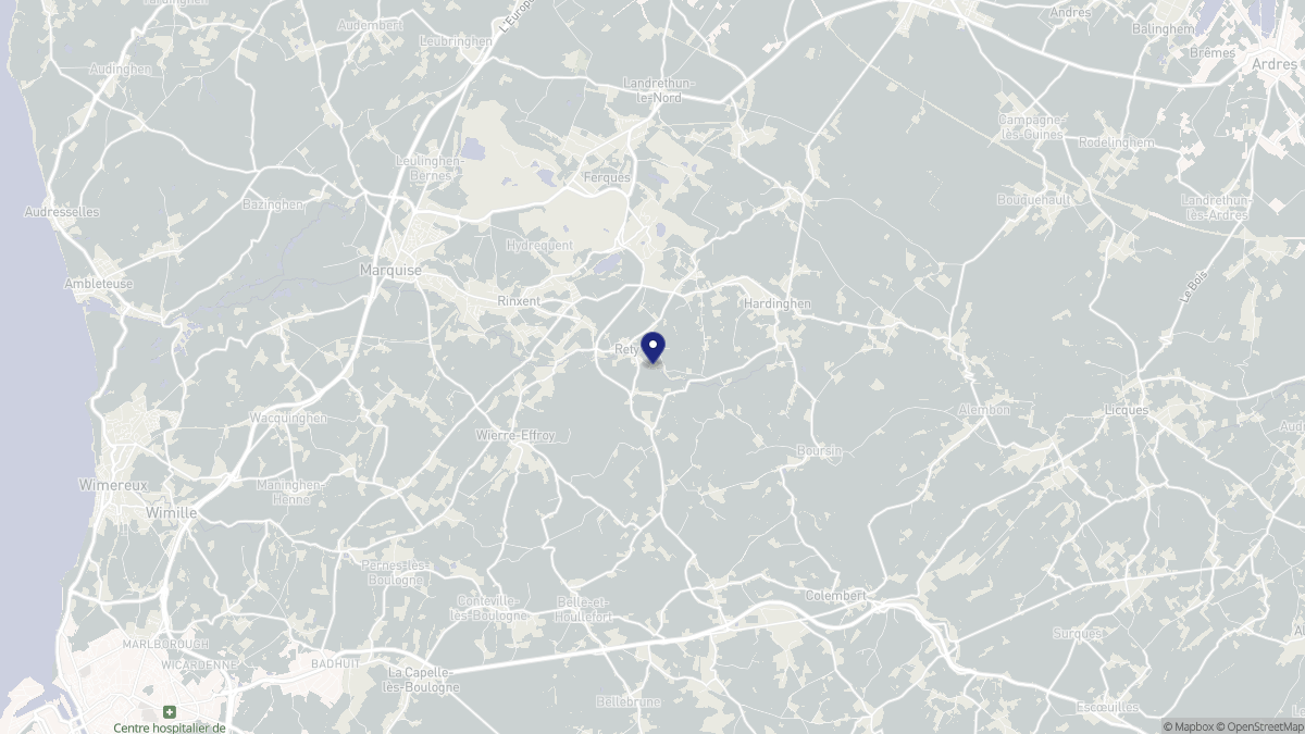 Aperçu cartographique de Rety, centré sur la commune