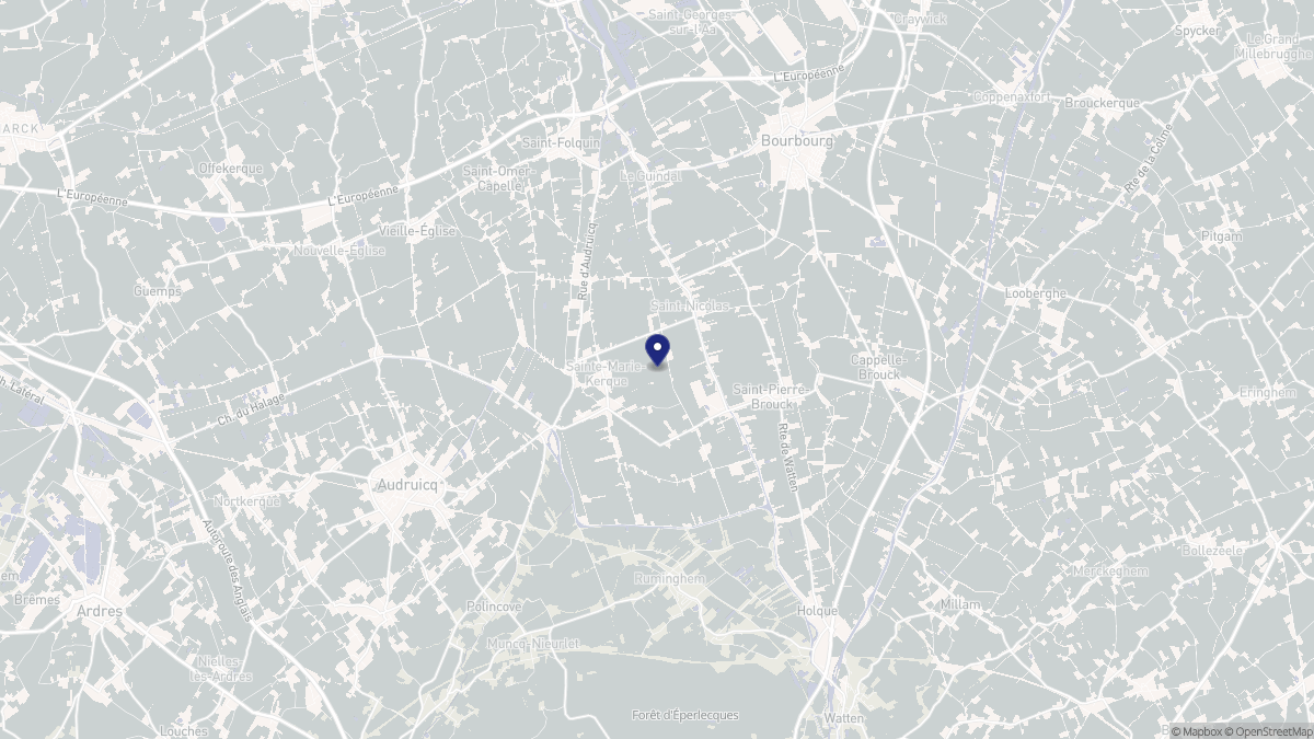 Aperçu cartographique de Sainte-Marie-Kerque, centré sur la commune