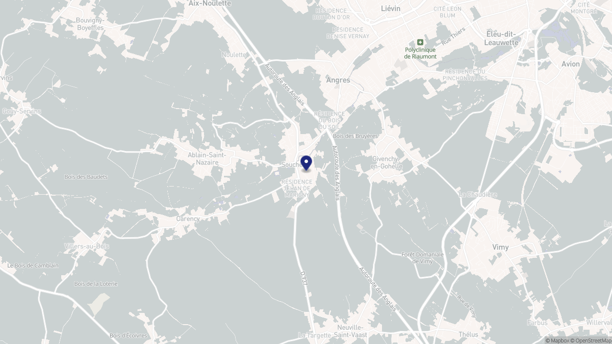 Aperçu cartographique de Souchez, centré sur la commune