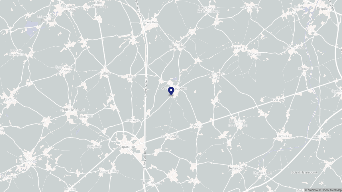 Aperçu cartographique de Vaulx-Vraucourt, centré sur la commune