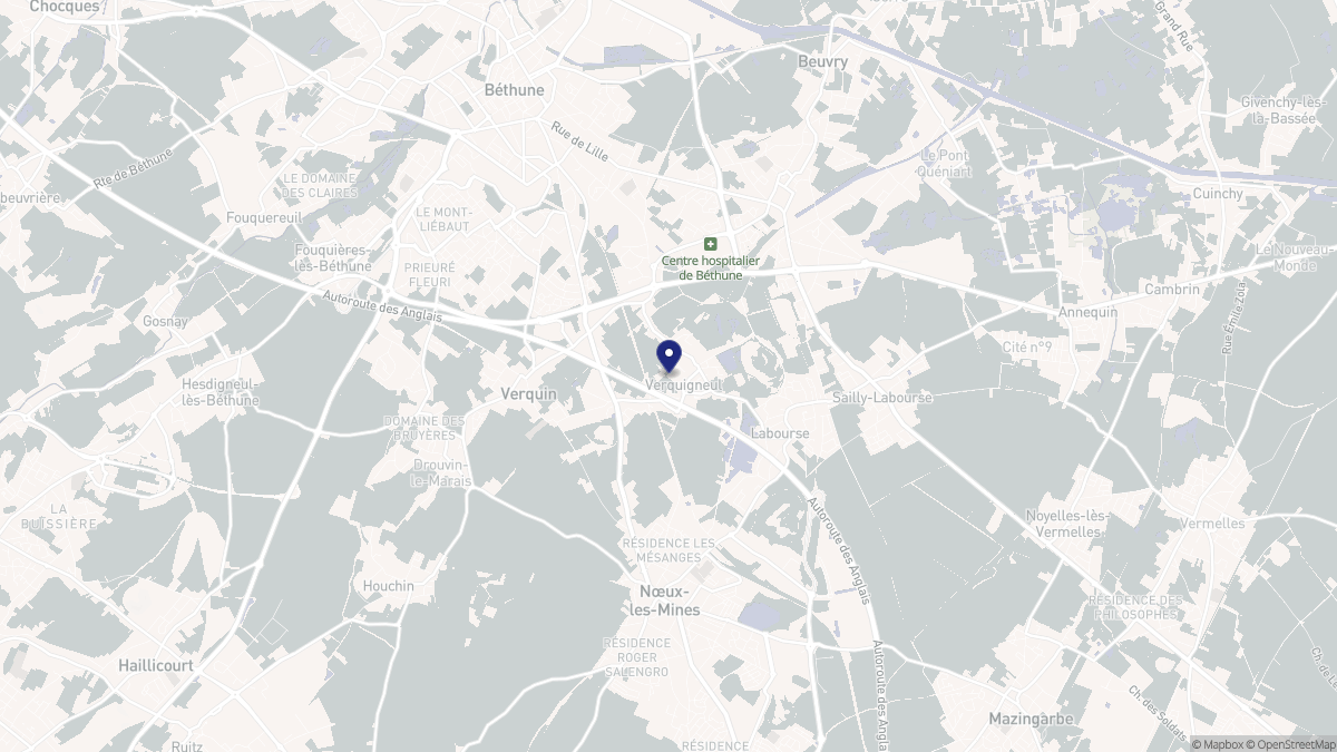 Aperçu cartographique de Verquigneul, centré sur la commune