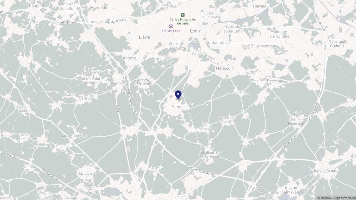 Aperçu cartographique de Vimy, centré sur la commune