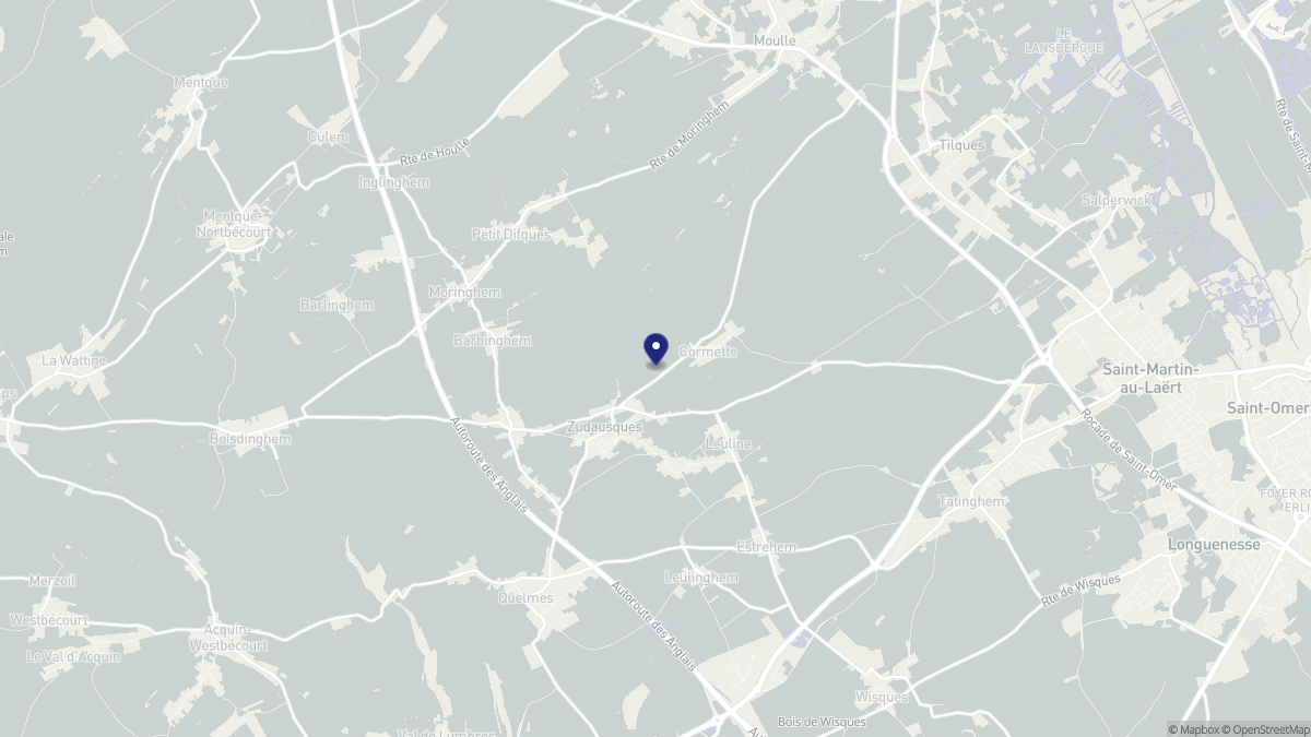 Aperçu cartographique de Zudausques, centré sur la commune