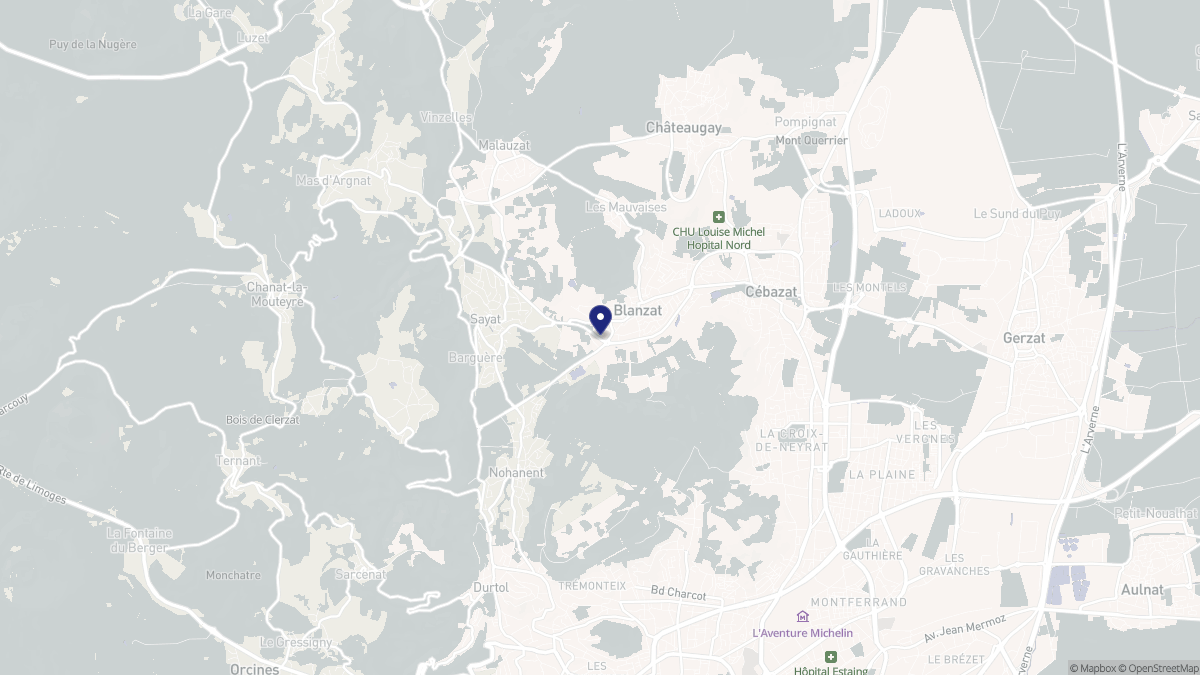 Aperçu cartographique de Blanzat, centré sur la commune