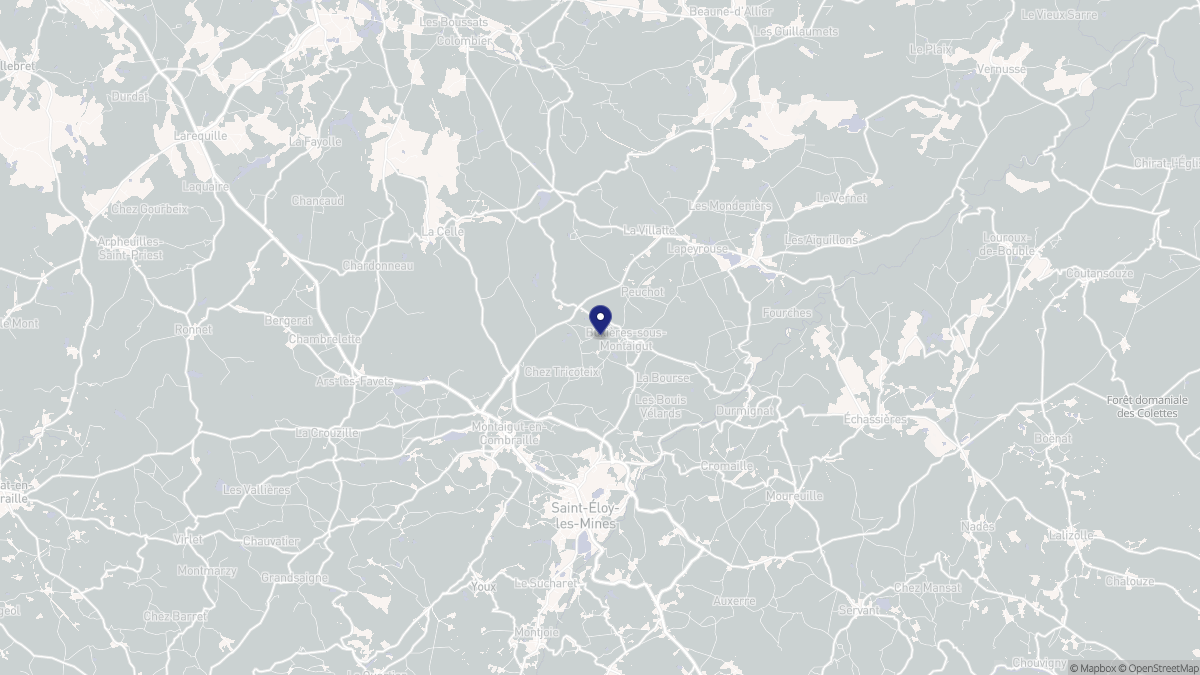 Aperçu cartographique de Buxières-sous-Montaigut, centré sur la commune