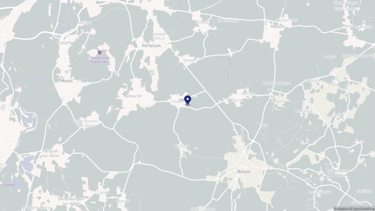 Aperçu cartographique de Chas, centré sur la commune