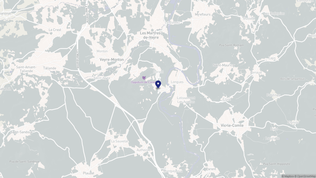 Aperçu cartographique de Corent, centré sur la commune