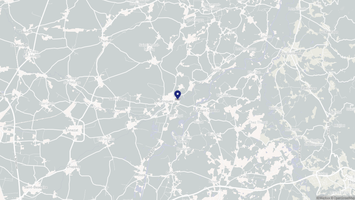 Aperçu cartographique de Maringues, centré sur la commune