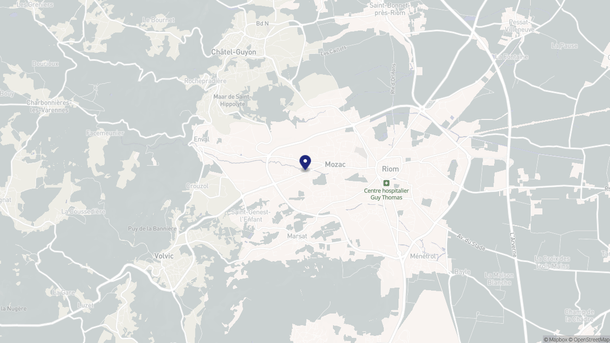 Aperçu cartographique de Mozac, centré sur la commune