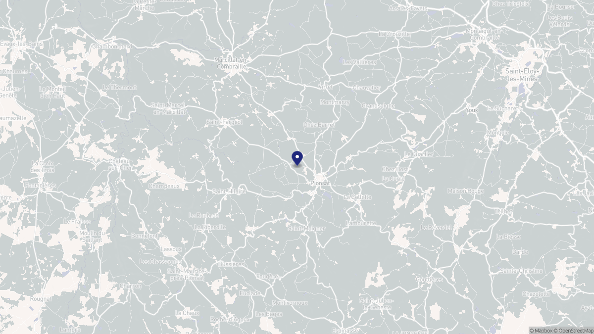 Aperçu cartographique de Pionsat, centré sur la commune