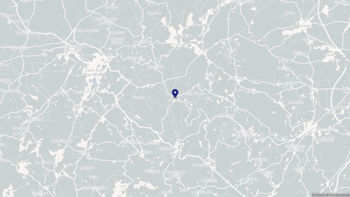 Aperçu cartographique de Servant, centré sur la commune